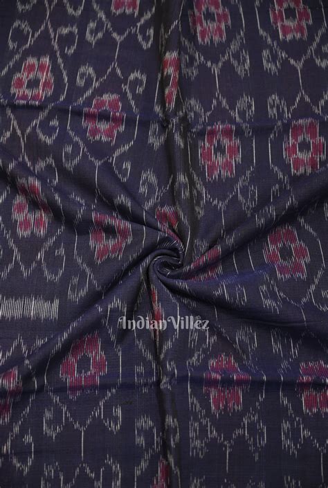 Navy Blue Floral Theme Sambalpuri Ikat Cotton Fabric – IndianVillèz