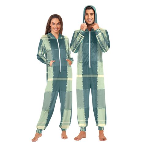 Green Lattice Adult Unisex Onesie Pajamas Slim Fit One Piece Suit Pjs ...