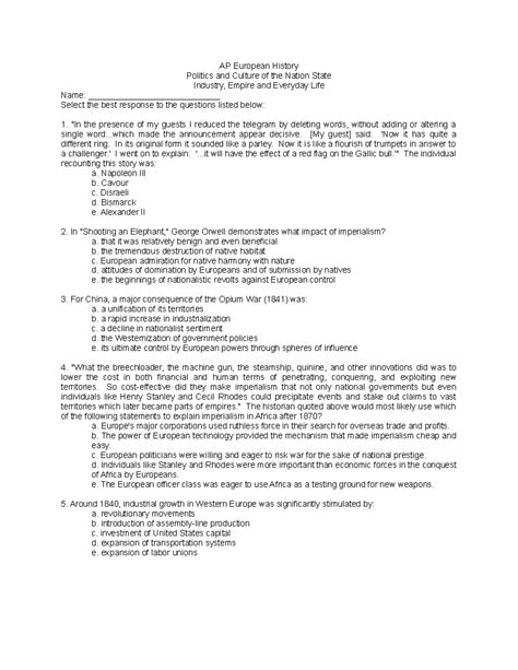 Ch 22 and 23 Test - n/a - AP European History Politics and Culture of ...