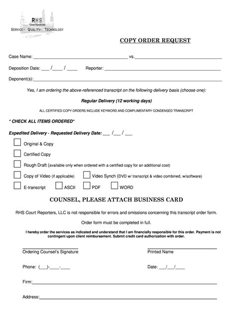 Copy Order Request Form - Blank Fillable Template | Fill Out, Print ...