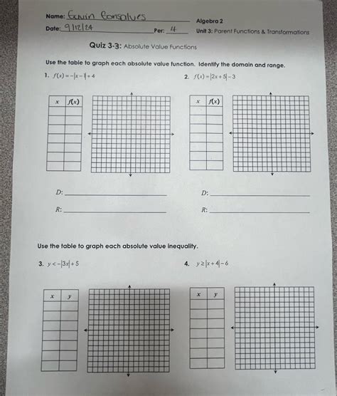 Solved: Name: _Algebra 2 Date:_ Per: _Unit 3: Parent Functions ...