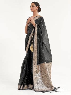 Buy Sareemall Women'S Modal Black Polka Dot Woven Saree With Blouse ...