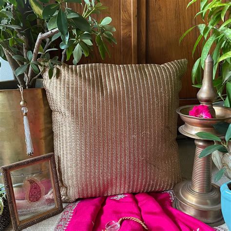 Textured Gold Embroidered Cushion – MASALA WORKS
