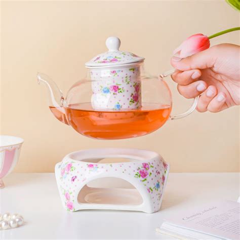 Magnolia Pink And Blue Glass Teapot With Warmer Base 700 ml Online ...