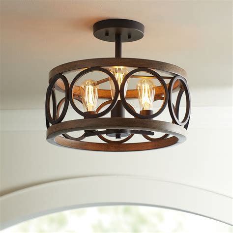 3 Light Franklin Iron Works Rustic Farmhouse Ceiling Light Semi Flush ...