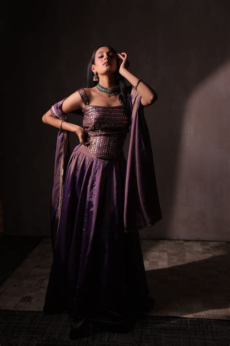 Orchid Purple Embellished Corset Lehenga Set | Designer Reception Lehe ...