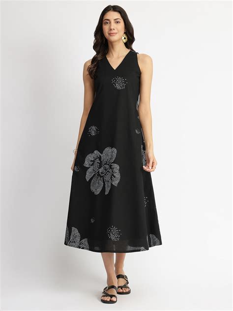 Buy Black Cotton Bandhani Floral A Online | Pink Fort