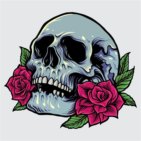 Skull with Roses Vector Illustration 1936055 Vector Art at Vecteezy