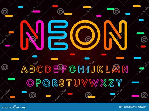 Neon Letters, Numbers And Symbols Set. Colored Tube, Colorul Contour Modern Style Abc, Lines ...