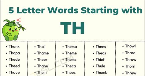 114 Examples of 5 Letter Words Starting with TH in English • 7ESL