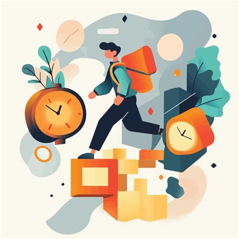 Charming vector worker strolling through time vector illustration ...
