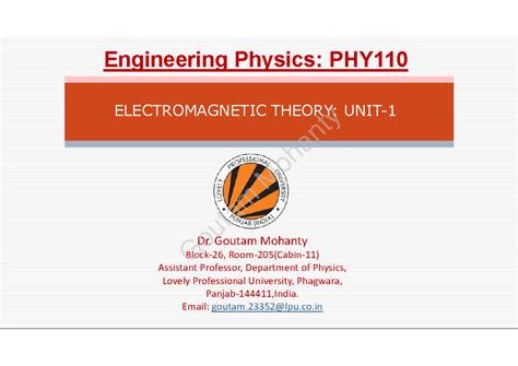Maxwell - ELECTROMAGNETIC THEORY: UNIT- ####### Dr. Goutam Mohanty ...