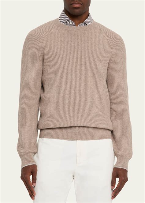 Brunello Cucinelli Men's Cashmere English Rib Crewneck Sweater ...