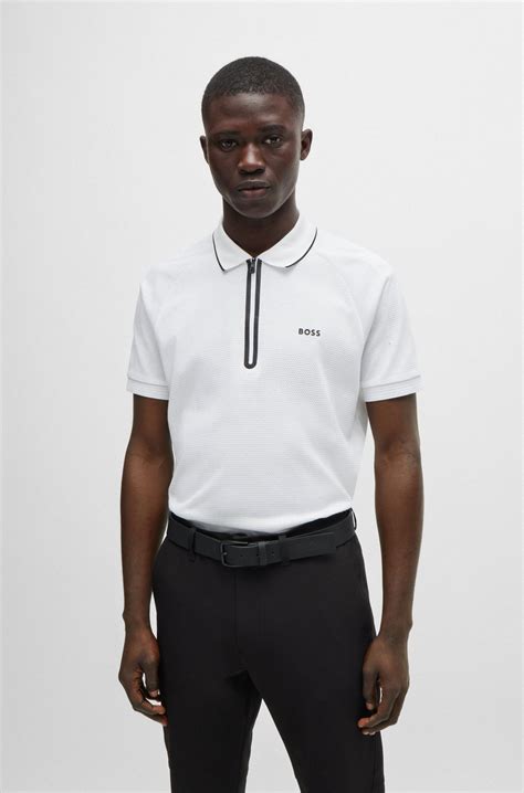BOSS - Structured-cotton polo shirt with contrast logo - White