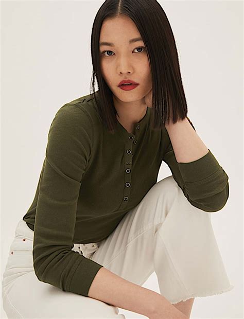 Buy Cotton Rich Ribbed Long Sleeve Top at Marks & Spencer