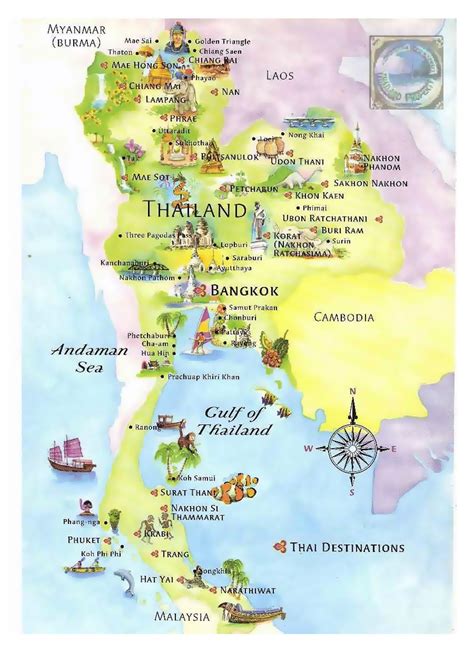 Tourist illustrated map of Thailand | Thailand | Asia | Mapsland | Maps of the World