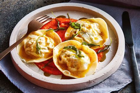 Italian sausage ravioli with capsicum sauce