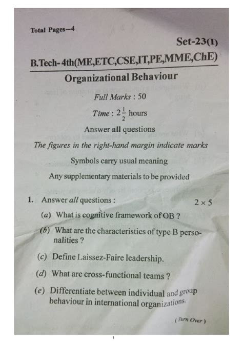 4th End sem pyq 2023 - good notes - Total Organizational Behaviour Full ...