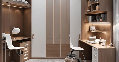 Wardrobe with Study Table Design 的图像结果