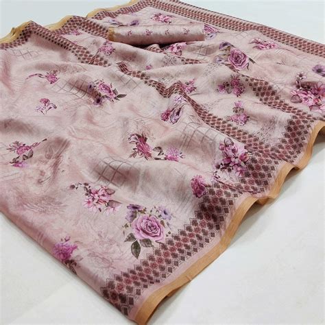 Mauve Floral Printed Pure Cotton Saree