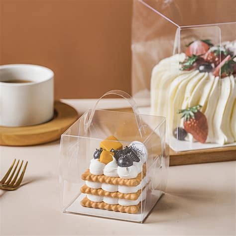 Transparent Mini Cake Box with Handle | 8.5 x 8.5 x 8.5 cm | Dispozable