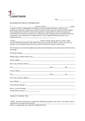 Fillable Online lomcc BACKGROUND CHECK AUTHORIZATION I, , hereby ...