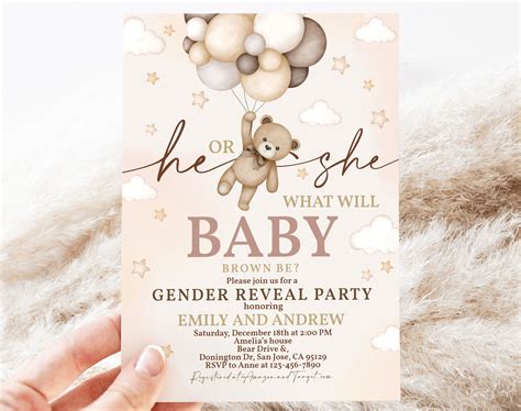 Teddy bear gender neutral invitation gender reveal party invites boho ...