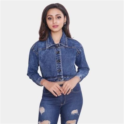 Denim Crop Jacket, Fashionable Denim Cropped Jacket, Trendy Denim Crop ...