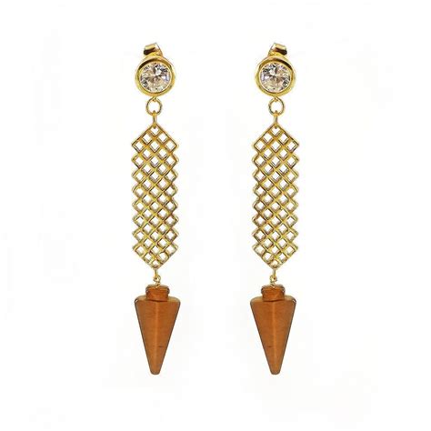 Buy Long Tiger Eye Earrings Edgy Modern Tigereye Statement Earrings ...