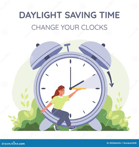 Daylight Saving Time Banner. Woman Changes He Hands Of The Clock ...