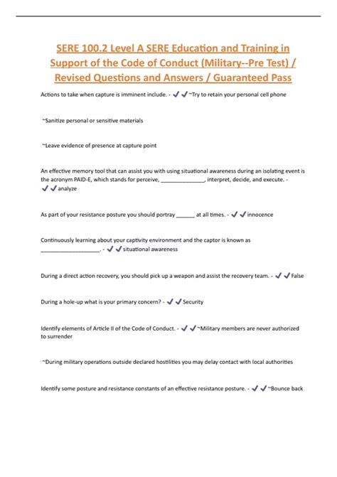 SERE 100.2 Level A SERE Education and Training in Support of the Code ...