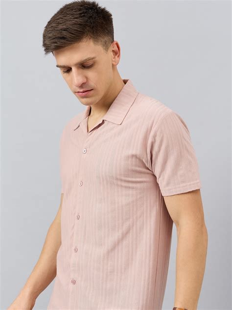 Men Regular Fit Spread Collar Shirt Peach | Reprise India