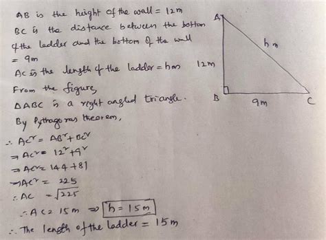 A ladder is leaning against a wall. Its bottom is 9 m from the wall and ...