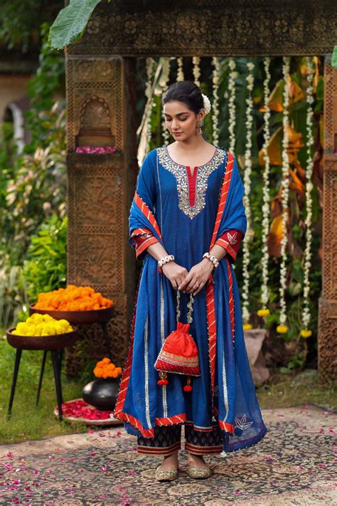 Navy Blue Kotadoriya Dupatta With Gota Work | Cotras