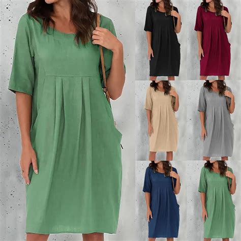 Tejiojio Ladies Spring And Summer Work Dress Womens Casual Round Neck ...