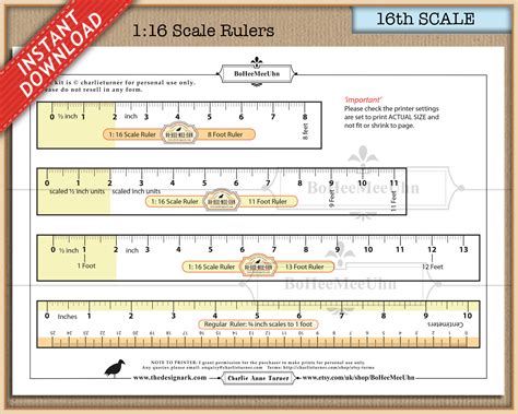1/16th Scale Pretty Rulers. Different styles. Inches. Scaled | Etsy