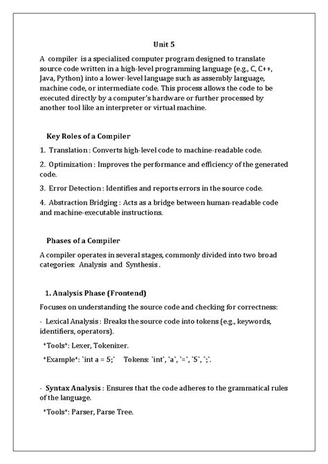 Unit 5 Compiler Design Notes: Phases, Roles, and Parsing Techniques ...
