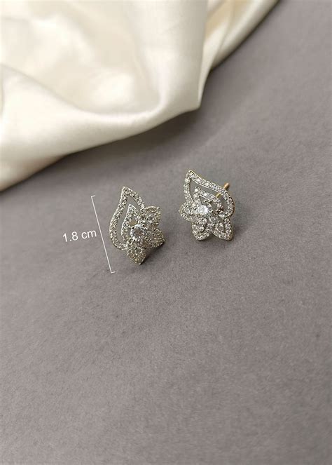 Rose Gold Plated Floral Design Diamond Stud Earring For Women