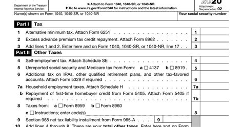 IRS Form 1040 Schedule 2 (2020) - Additional Taxes