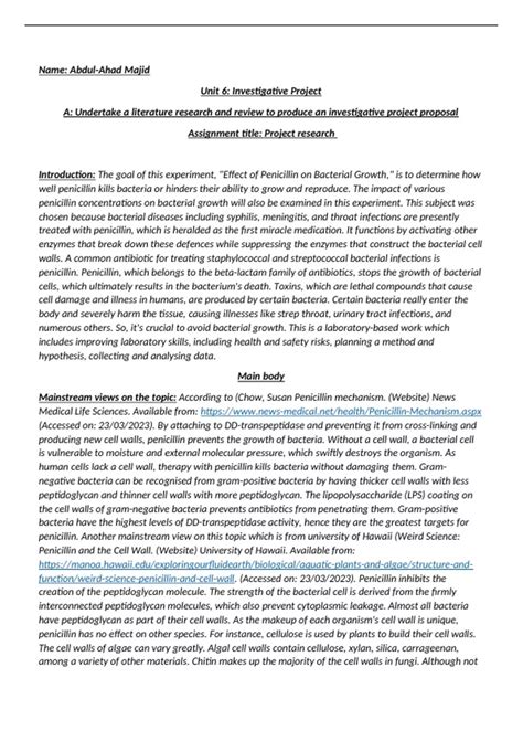 Btec Applied Science Unit 6 Assignment A (Full Assignment) - Unit 6 ...