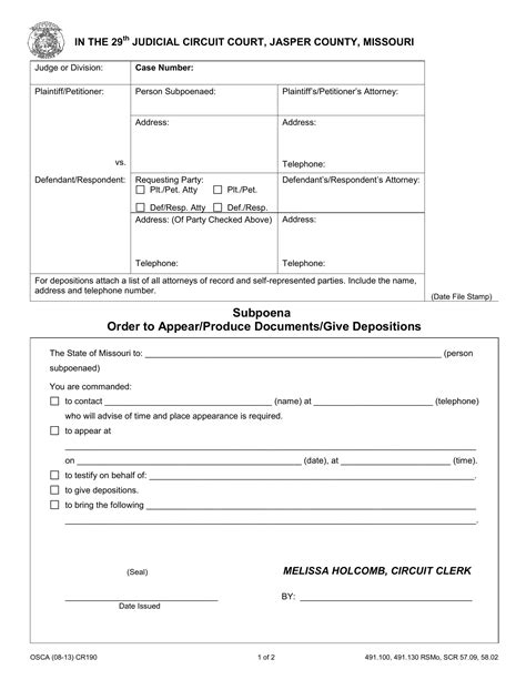 Missouri Subpoena Form ≡ Fill Out Printable PDF Forms