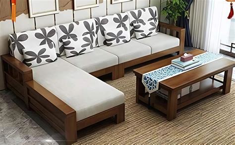 Mahimart And Handicrafts Sheesham Wood L Shape 7 Seater Sofa Set with ...