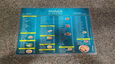 Menu at Akshaya Multi Cuisine Restaurant, Thrissur