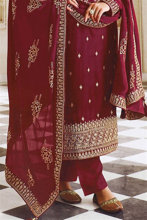 Buy Dark Brown Dola Silk Salwar Suit online-Karagiri