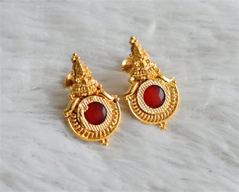 Gold tone kerala style red round lakshmi earrings dj-47848 – dreamjwell