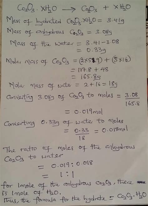 A hydrate of cobalt (III) oxide has the following formula: Co2O3 - x ...
