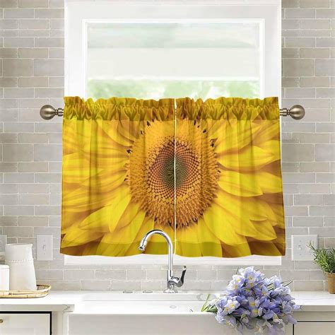 Coolnut Sunflower Yellow Kitchen Curtains 24 Inch Length Blackout ...