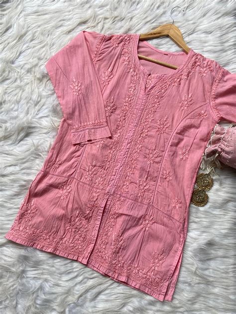 Premium Dyed Mul Cotton Front-Open Short Top – Chikankarigari