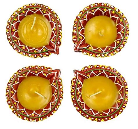 Buy SHIKORA Set of 4 Handmade Traditional Clay Mitti Diya with Wax ...