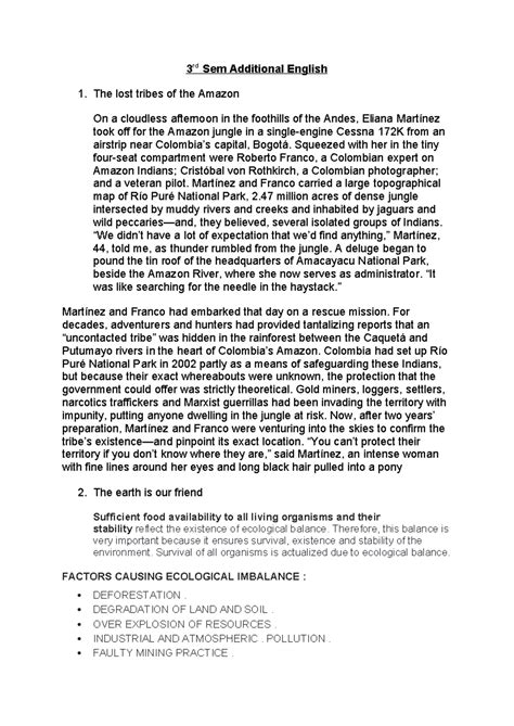 4th Sem Add Eng notes - 3 rd Sem Additional English 1. The lost tribes ...